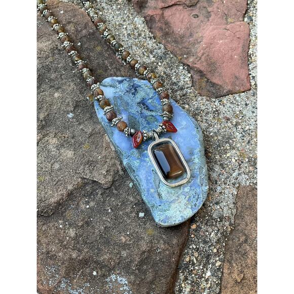 Hand Crafted Earth Tone Beaded Necklace - Picture 3 of 10